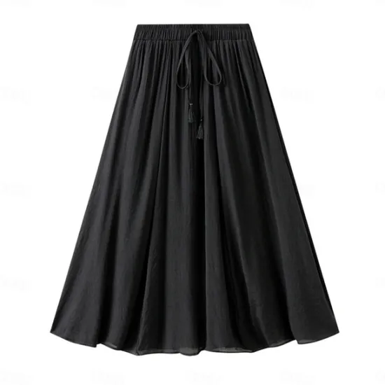 Best Women's Skirt Linen Skirts Fashion Casual Midi High Waist Skirts Solid Colored Drawstring Casual Daily Weekend Black Pink Blue Khaki Summer Cotton And Linen Women Skirts|Dresses