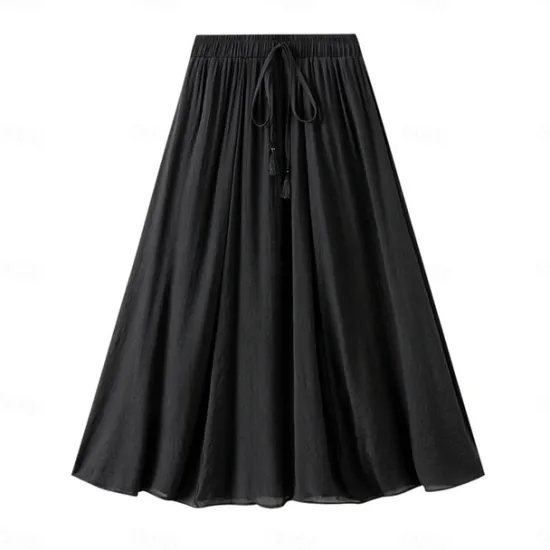 Best Women's Skirt Linen Skirts Fashion Casual Midi High Waist Skirts Solid Colored Drawstring Casual Daily Weekend Black Pink Blue Khaki Summer Cotton And Linen Women Skirts|Dresses