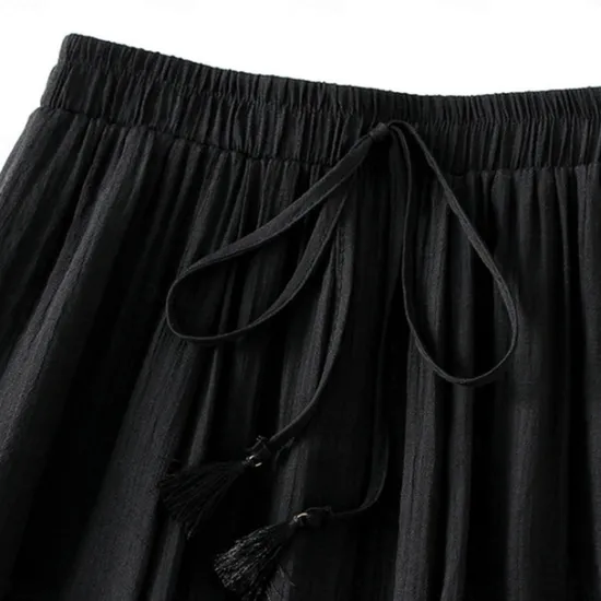 Best Women's Skirt Linen Skirts Fashion Casual Midi High Waist Skirts Solid Colored Drawstring Casual Daily Weekend Black Pink Blue Khaki Summer Cotton And Linen Women Skirts|Dresses