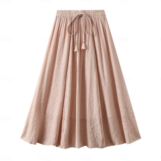 Best Women's Skirt Linen Skirts Fashion Casual Midi High Waist Skirts Solid Colored Drawstring Casual Daily Weekend Black Pink Blue Khaki Summer Cotton And Linen Women Skirts|Dresses