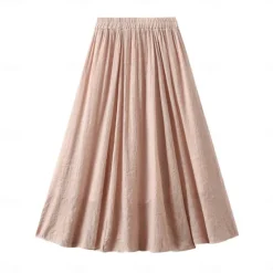 Best Women's Skirt Linen Skirts Fashion Casual Midi High Waist Skirts Solid Colored Drawstring Casual Daily Weekend Black Pink Blue Khaki Summer Cotton And Linen Women Skirts|Dresses
