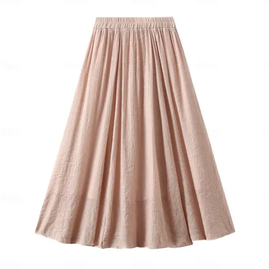 Best Women's Skirt Linen Skirts Fashion Casual Midi High Waist Skirts Solid Colored Drawstring Casual Daily Weekend Black Pink Blue Khaki Summer Cotton And Linen Women Skirts|Dresses