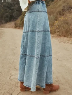 Hot Women's Skirt Long Skirt Denim Midi Skirt Fashion Casual Maxi High Waist Skirts Plain Long Going out Casual Daily Summer Polyester Women Skirts