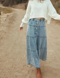 Hot Women's Skirt Long Skirt Denim Midi Skirt Fashion Casual Maxi High Waist Skirts Plain Long Going out Casual Daily Summer Polyester Women Skirts