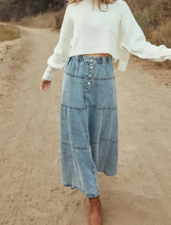Hot Women's Skirt Long Skirt Denim Midi Skirt Fashion Casual Maxi High Waist Skirts Plain Long Going out Casual Daily Summer Polyester Women Skirts