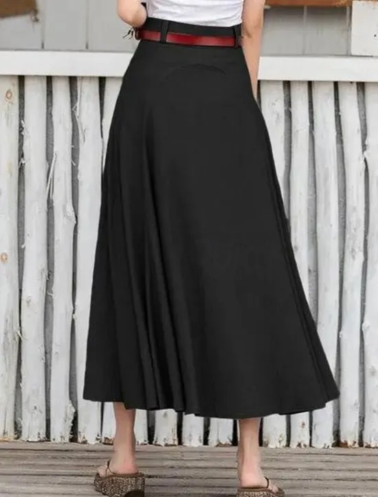 Hot Women's Skirt Long Skirt Fashion Maxi Skirts Solid Colored Casual Daily Black khaki Army Green All Seasons Linen Cotton And Linen Women Skirts