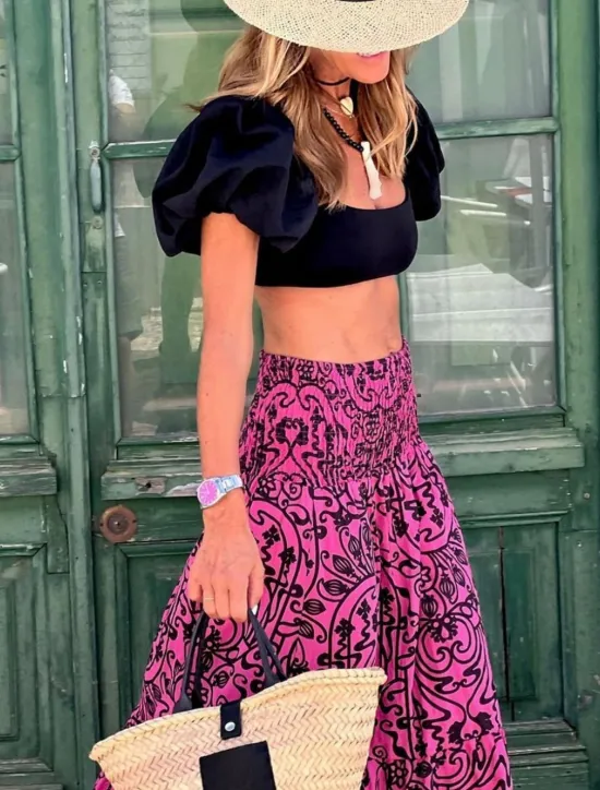 Discount Women's Skirt Maxi Skirt A Line Swing Bohemia Casual Maxi High Waist Skirts Floral Pocket Print Micro-elastic Street Daily Pink Fuchsia Summer Polyester Cotton Blend Women Skirts