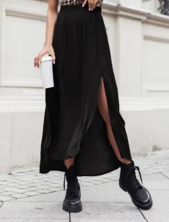 Women's Skirt Midi Skirts Solid Colored Spring & Fall Wine Red Black Brown Women Skirts