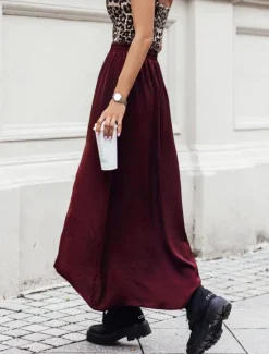 Women's Skirt Midi Skirts Solid Colored Spring & Fall Wine Red Black Brown Women Skirts