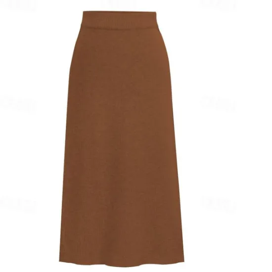 Women's Skirt Pencil Work Skirts Fashion Basic Casual Midi Skirts Solid Colored Split Knitting Office / Career Street caramel Black Wine khaki Autumn / Fall Woolen Women Skirts