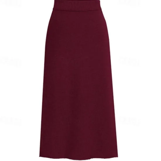 Women's Skirt Pencil Work Skirts Fashion Basic Casual Midi Skirts Solid Colored Split Knitting Office / Career Street caramel Black Wine khaki Autumn / Fall Woolen Women Skirts