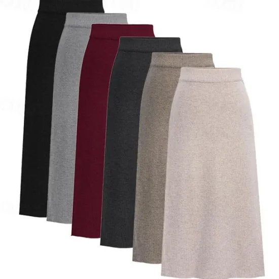 Women's Skirt Pencil Work Skirts Fashion Basic Casual Midi Skirts Solid Colored Split Knitting Office / Career Street caramel Black Wine khaki Autumn / Fall Woolen Women Skirts