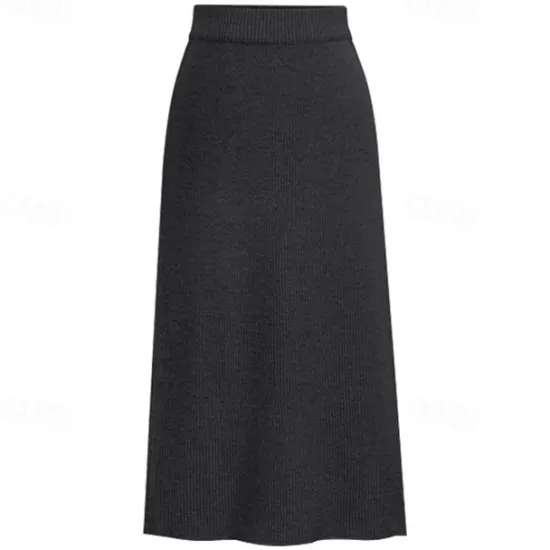 Women's Skirt Pencil Work Skirts Fashion Basic Casual Midi Skirts Solid Colored Split Knitting Office / Career Street caramel Black Wine khaki Autumn / Fall Woolen Women Skirts