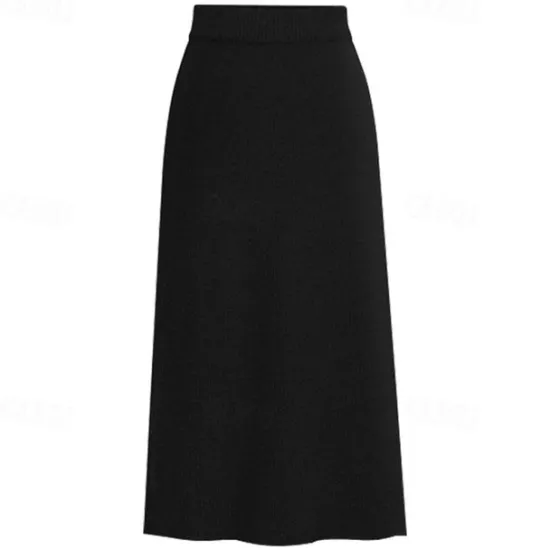 Women's Skirt Pencil Work Skirts Fashion Basic Casual Midi Skirts Solid Colored Split Knitting Office / Career Street caramel Black Wine khaki Autumn / Fall Woolen Women Skirts