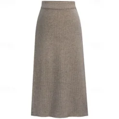 Women's Skirt Pencil Work Skirts Fashion Basic Casual Midi Skirts Solid Colored Split Knitting Office / Career Street caramel Black Wine khaki Autumn / Fall Woolen Women Skirts