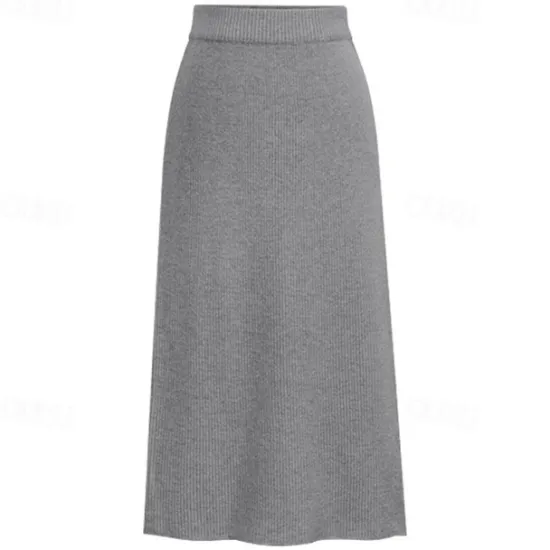 Women's Skirt Pencil Work Skirts Fashion Basic Casual Midi Skirts Solid Colored Split Knitting Office / Career Street caramel Black Wine khaki Autumn / Fall Woolen Women Skirts