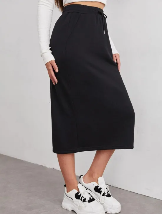 Women's Skirt Solid Color Fashion Casual Maxi High Waist Skirts Plain Pocket Stretchy Street Daily Black Gray Summer Polyester Women Skirts