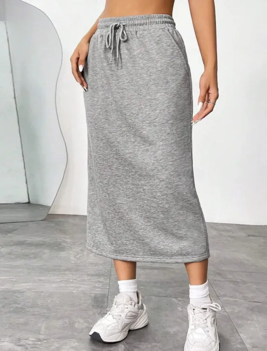 Women's Skirt Solid Color Fashion Casual Maxi High Waist Skirts Plain Pocket Stretchy Street Daily Black Gray Summer Polyester Women Skirts