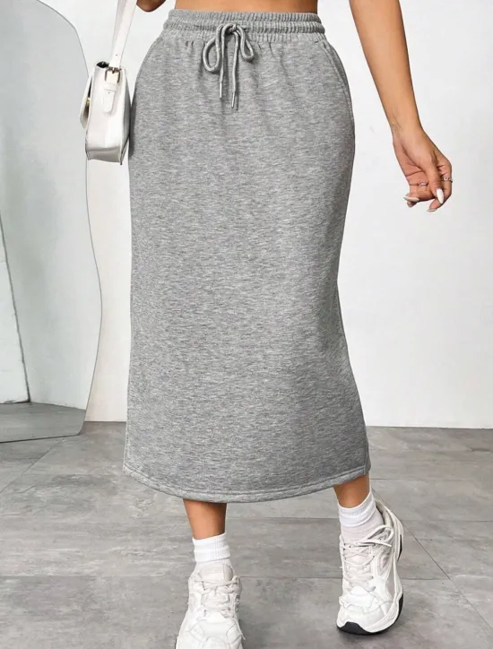 Women's Skirt Solid Color Fashion Casual Maxi High Waist Skirts Plain Pocket Stretchy Street Daily Black Gray Summer Polyester Women Skirts