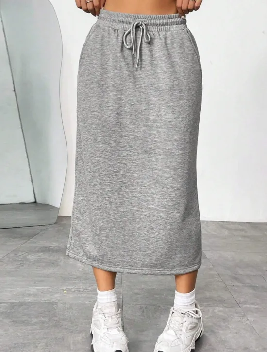 Women's Skirt Solid Color Fashion Casual Maxi High Waist Skirts Plain Pocket Stretchy Street Daily Black Gray Summer Polyester Women Skirts