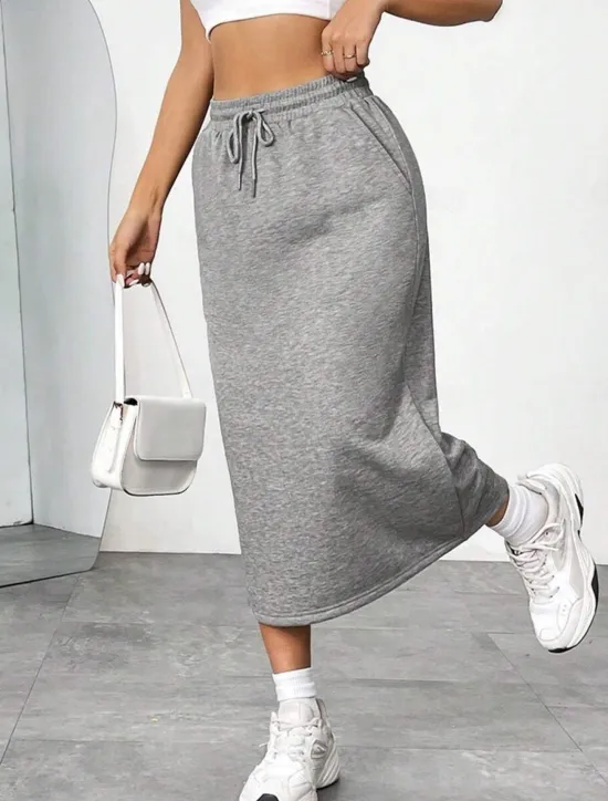 Women's Skirt Solid Color Fashion Casual Maxi High Waist Skirts Plain Pocket Stretchy Street Daily Black Gray Summer Polyester Women Skirts