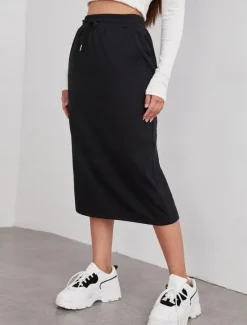 Women's Skirt Solid Color Fashion Casual Maxi High Waist Skirts Plain Pocket Stretchy Street Daily Black Gray Summer Polyester Women Skirts