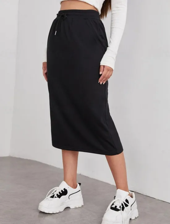 Women's Skirt Solid Color Fashion Casual Maxi High Waist Skirts Plain Pocket Stretchy Street Daily Black Gray Summer Polyester Women Skirts