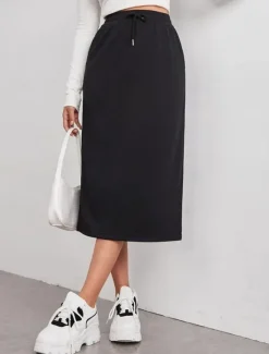 Women's Skirt Solid Color Fashion Casual Maxi High Waist Skirts Plain Pocket Stretchy Street Daily Black Gray Summer Polyester Women Skirts
