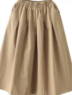 Best Women's Skirt Swing Basic Casual Midi High Waist Skirts Solid Colored Pocket Casual Daily Weekend Black White Green Khaki Summer Cotton Linen Women Dresses