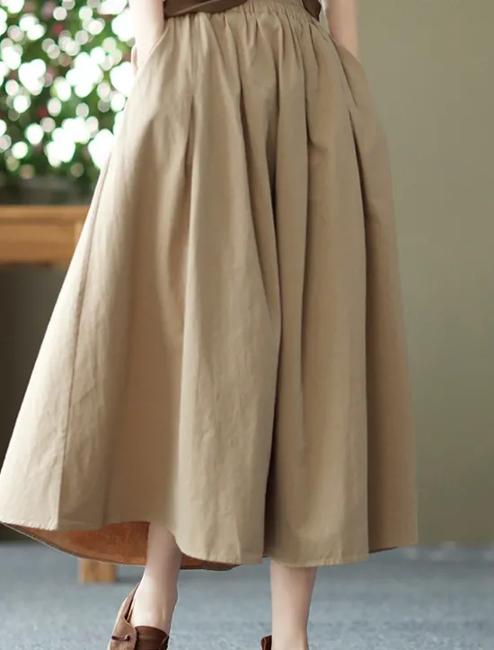 Best Women's Skirt Swing Basic Casual Midi High Waist Skirts Solid Colored Pocket Casual Daily Weekend Black White Green Khaki Summer Cotton Linen Women Dresses