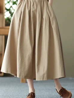 Best Women's Skirt Swing Basic Casual Midi High Waist Skirts Solid Colored Pocket Casual Daily Weekend Black White Green Khaki Summer Cotton Linen Women Dresses
