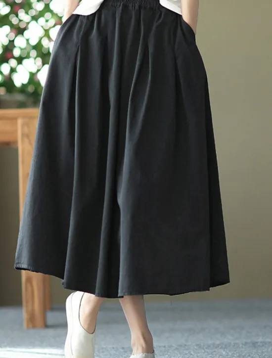 Best Women's Skirt Swing Basic Casual Midi High Waist Skirts Solid Colored Pocket Casual Daily Weekend Black White Green Khaki Summer Cotton Linen Women Dresses