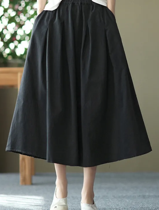 Best Women's Skirt Swing Basic Casual Midi High Waist Skirts Solid Colored Pocket Casual Daily Weekend Black White Green Khaki Summer Cotton Linen Women Dresses