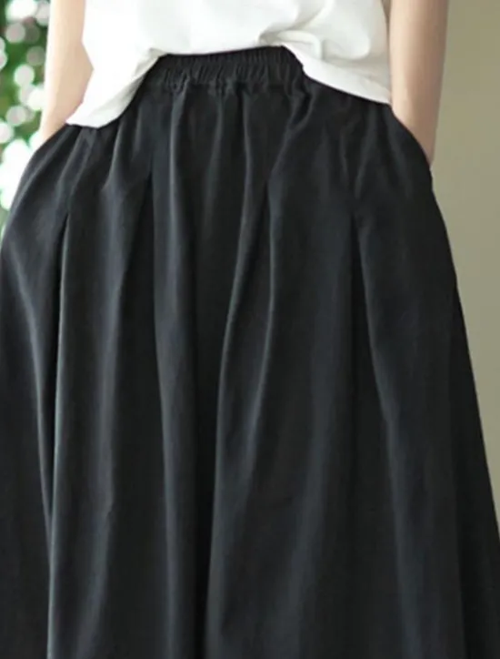 Best Women's Skirt Swing Basic Casual Midi High Waist Skirts Solid Colored Pocket Casual Daily Weekend Black White Green Khaki Summer Cotton Linen Women Dresses