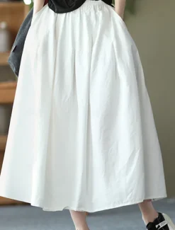 Best Women's Skirt Swing Basic Casual Midi High Waist Skirts Solid Colored Pocket Casual Daily Weekend Black White Green Khaki Summer Cotton Linen Women Dresses