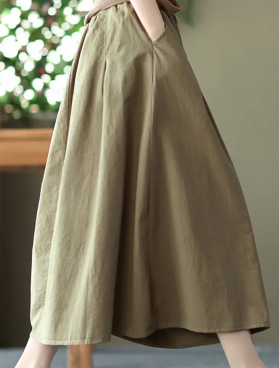 Best Women's Skirt Swing Basic Casual Midi High Waist Skirts Solid Colored Pocket Casual Daily Weekend Black White Green Khaki Summer Cotton Linen Women Dresses