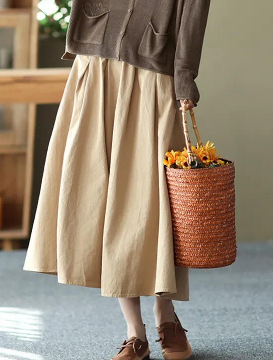 Best Women's Skirt Swing Basic Casual Midi High Waist Skirts Solid Colored Pocket Casual Daily Weekend Black White Green Khaki Summer Cotton Linen Women Dresses