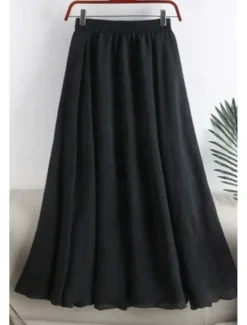 New Women's Skirt Swing Fashion Maxi Mid Rise Skirts Plain Ruched Micro-elastic Vacation Street Black White Pink Blue Summer Cotton Women Skirts