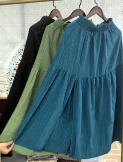 Hot Women's Skirt Swing Fashion Casual Maxi High Waist Skirts Solid Colored Ruffle Split Ends Micro-elastic Casual Daily Weekend Black Blue Green Summer Polyester Women Skirts