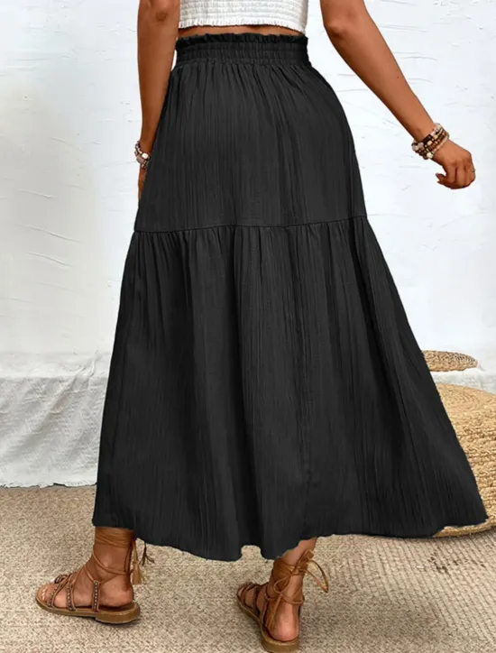 Hot Women's Skirt Swing Fashion Casual Maxi High Waist Skirts Solid Colored Ruffle Split Ends Micro-elastic Casual Daily Weekend Black Blue Green Summer Polyester Women Skirts