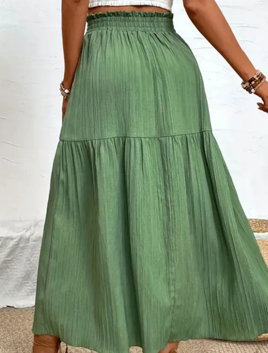 Hot Women's Skirt Swing Fashion Casual Maxi High Waist Skirts Solid Colored Ruffle Split Ends Micro-elastic Casual Daily Weekend Black Blue Green Summer Polyester Women Skirts
