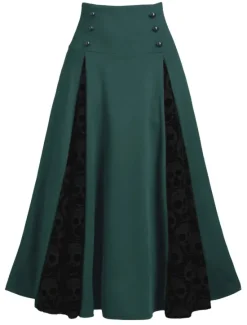 Women's Skirt Swing Long Skirt Midi Skirts Lace Patchwork Skull Vacation Casual Daily Winter Fashion Summer Black Purple Green Women Skirts