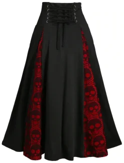Women's Skirt Swing Long Skirt Midi Skirts Lace Patchwork Skull Vacation Casual Daily Winter Fashion Summer Black Purple Green Women Skirts