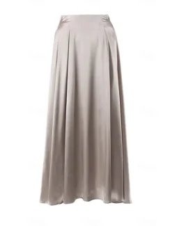 Online Women's Skirt Swing Long Skirt Elegant Fashion Maxi High Waist Skirts Solid Colored Street Daily Black White Khaki Summer Satin Women Skirts