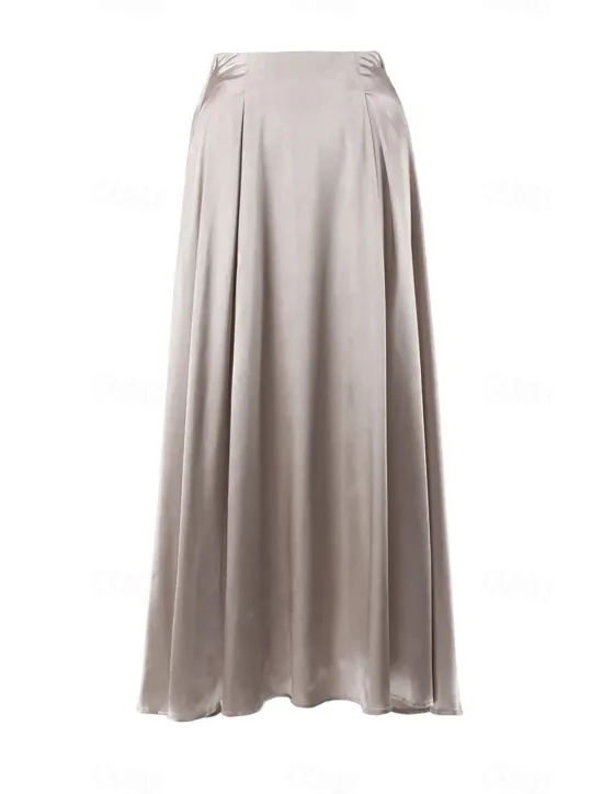 Online Women's Skirt Swing Long Skirt Elegant Fashion Maxi High Waist Skirts Solid Colored Street Daily Black White Khaki Summer Satin Women Skirts