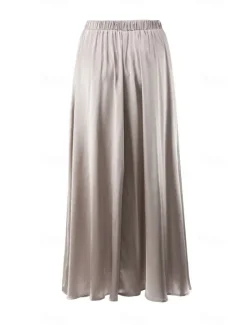 Online Women's Skirt Swing Long Skirt Elegant Fashion Maxi High Waist Skirts Solid Colored Street Daily Black White Khaki Summer Satin Women Skirts