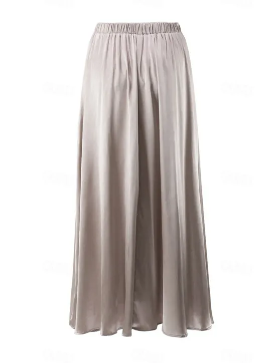 Online Women's Skirt Swing Long Skirt Elegant Fashion Maxi High Waist Skirts Solid Colored Street Daily Black White Khaki Summer Satin Women Skirts