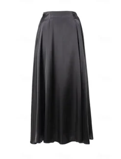 Online Women's Skirt Swing Long Skirt Elegant Fashion Maxi High Waist Skirts Solid Colored Street Daily Black White Khaki Summer Satin Women Skirts