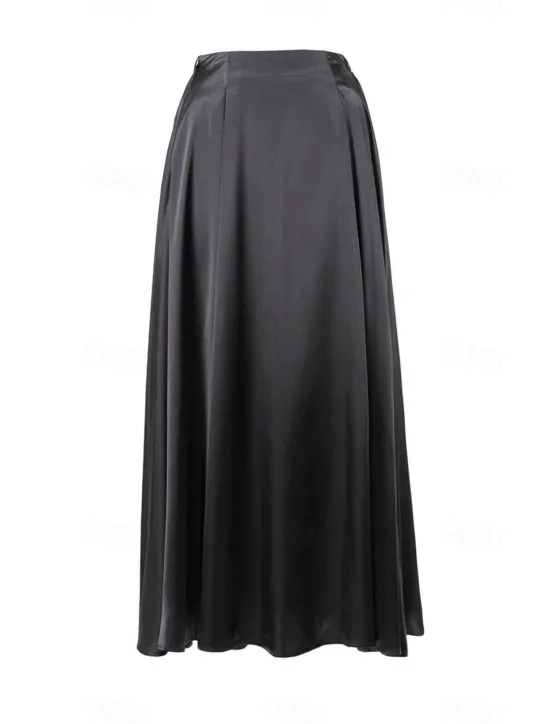 Online Women's Skirt Swing Long Skirt Elegant Fashion Maxi High Waist Skirts Solid Colored Street Daily Black White Khaki Summer Satin Women Skirts
