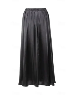 Online Women's Skirt Swing Long Skirt Elegant Fashion Maxi High Waist Skirts Solid Colored Street Daily Black White Khaki Summer Satin Women Skirts